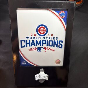 Chicago Cubs 2016 World Series Champions Bottle Opener Wood Frame Photo File MLB